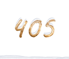 Gold Number 405 with Snow on white background