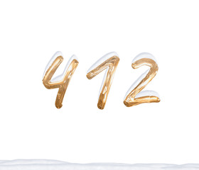 Gold Number 412 with Snow on white background
