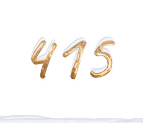 Gold Number 415 with Snow on white background