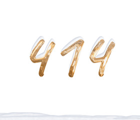Gold Number 414 with Snow on white background