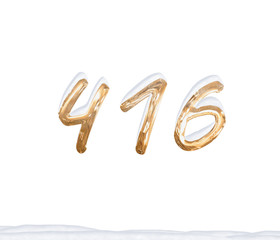 Gold Number 416 with Snow on white background