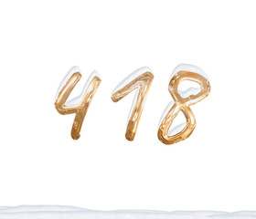 Gold Number 418 with Snow on white background