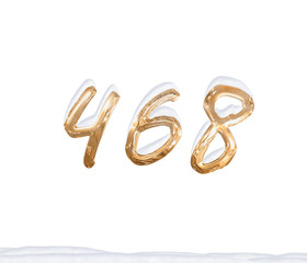 Gold Number 468 with Snow on white background