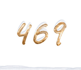 Gold Number 469 with Snow on white background