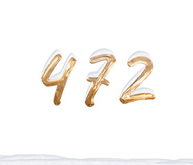 Gold Number 472 with Snow on white background