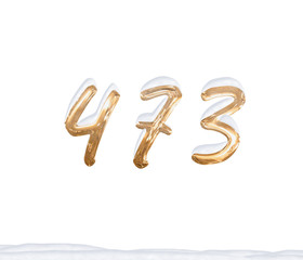 Gold Number 473 with Snow on white background