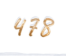 Gold Number 478 with Snow on white background