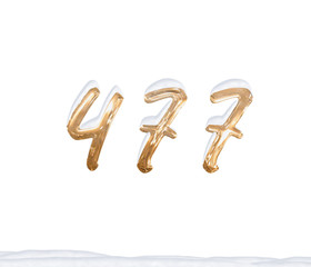 Gold Number 477 with Snow on white background