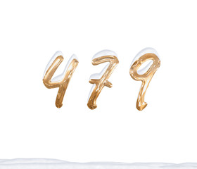 Gold Number 479 with Snow on white background