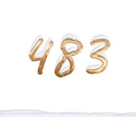 Gold Number 483 with Snow on white background