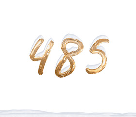 Gold Number 485 with Snow on white background