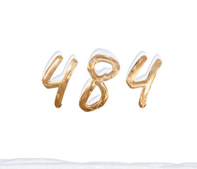 Gold Number 484 with Snow on white background