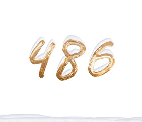 Gold Number 486 with Snow on white background