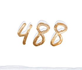 Gold Number 488 with Snow on white background