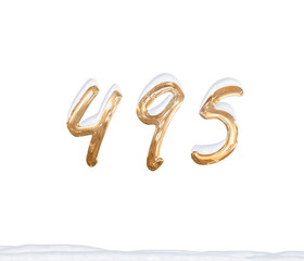 Gold Number 495 with Snow on white background