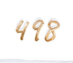 Gold Number 498 with Snow on white background