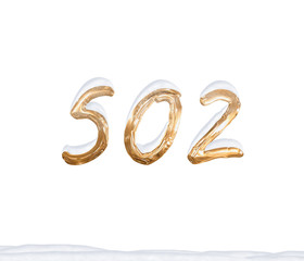 Gold Number 502 with Snow on white background