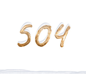 Gold Number 504 with Snow on white background