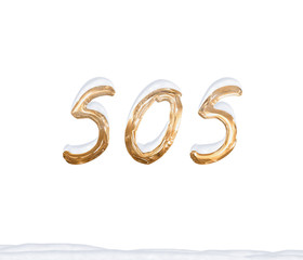 Gold Number 505 with Snow on white background