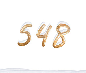 Gold Number 548 with Snow on white background