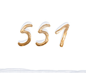 Gold Number 551 with Snow on white background