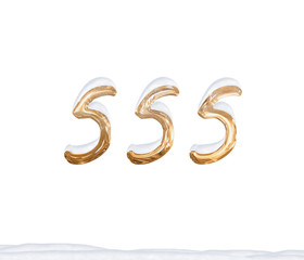 Gold Number 555 with Snow on white background