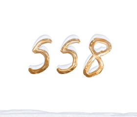 Gold Number 558 with Snow on white background