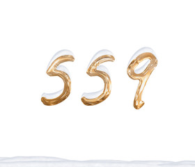 Gold Number 559 with Snow on white background