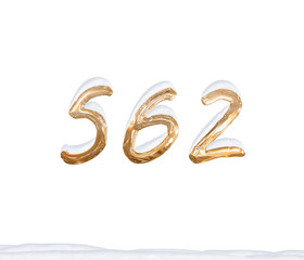 Gold Number 562 with Snow on white background