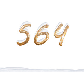 Gold Number 564 with Snow on white background