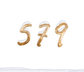 Gold Number 579 with Snow on white background
