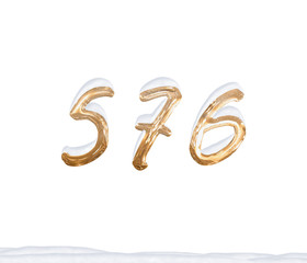Gold Number 576 with Snow on white background