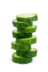 Cucumber slices on white background
