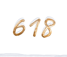 Gold Number 618 with Snow on white background