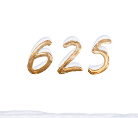 Gold Number 625 with Snow on white background