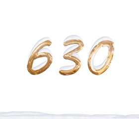 Gold Number 630 with Snow on white background