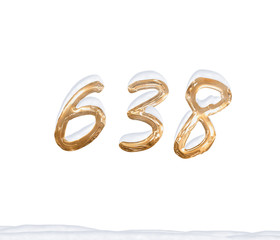 Gold Number 638 with Snow on white background