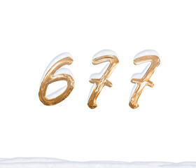 Gold Number 677 with Snow on white background