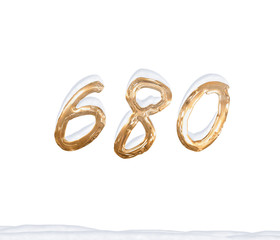 Gold Number 680 with Snow on white background
