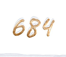Gold Number 684 with Snow on white background