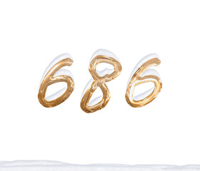 Gold Number 686 with Snow on white background