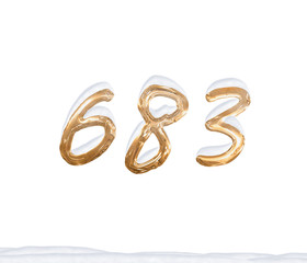 Gold Number 683 with Snow on white background