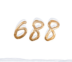 Gold Number 688 with Snow on white background