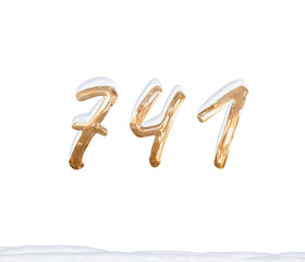 Gold Number 741 with Snow on white background
