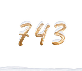 Gold Number 743 with Snow on white background