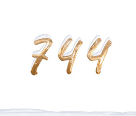 Gold Number 744 with Snow on white background