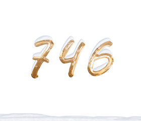 Gold Number 746 with Snow on white background