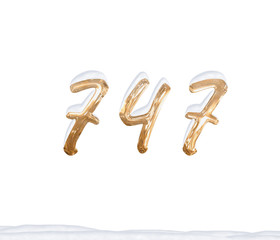 Gold Number 747 with Snow on white background