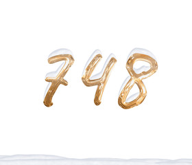 Gold Number 748 with Snow on white background