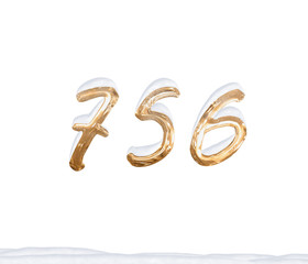 Gold Number 756 with Snow on white background